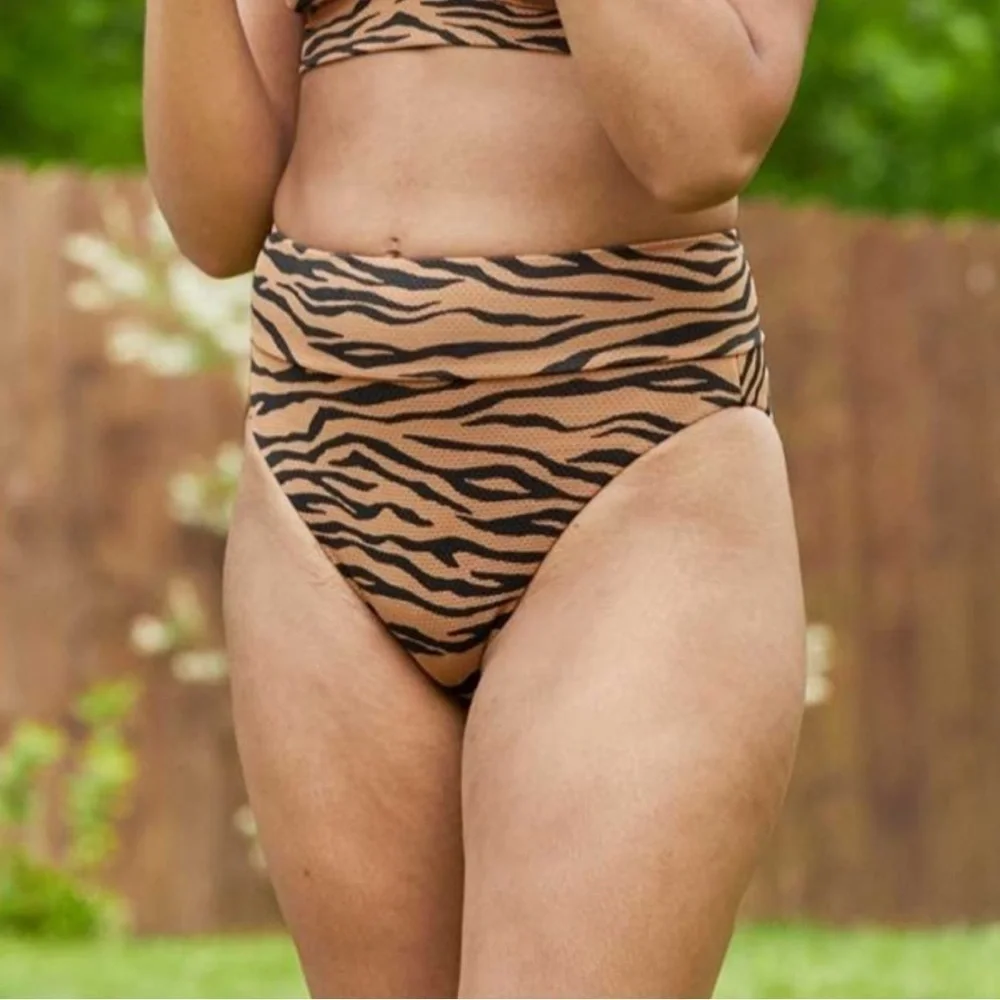 NEW Aerie Tiger Pique High Rise High Cut Swimsuit Bikini Bottoms